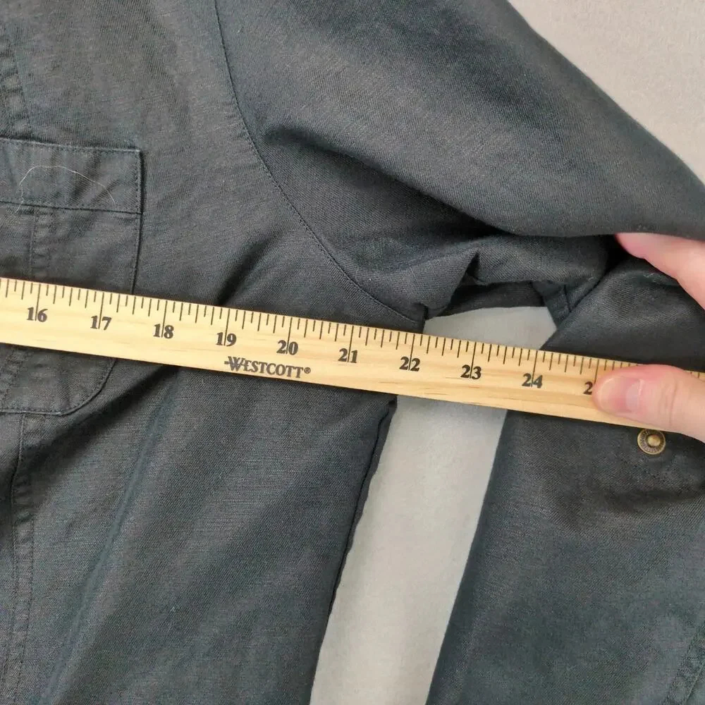 Coldwater Creek Black Linen Cotton Peacoat Jacket Women's 16 Snap Close Roll Tab